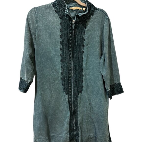 Soft Surroundings Teal Embroidered Zip Tunic Top | Size PL (Petite Large) - Picture 1 of 5